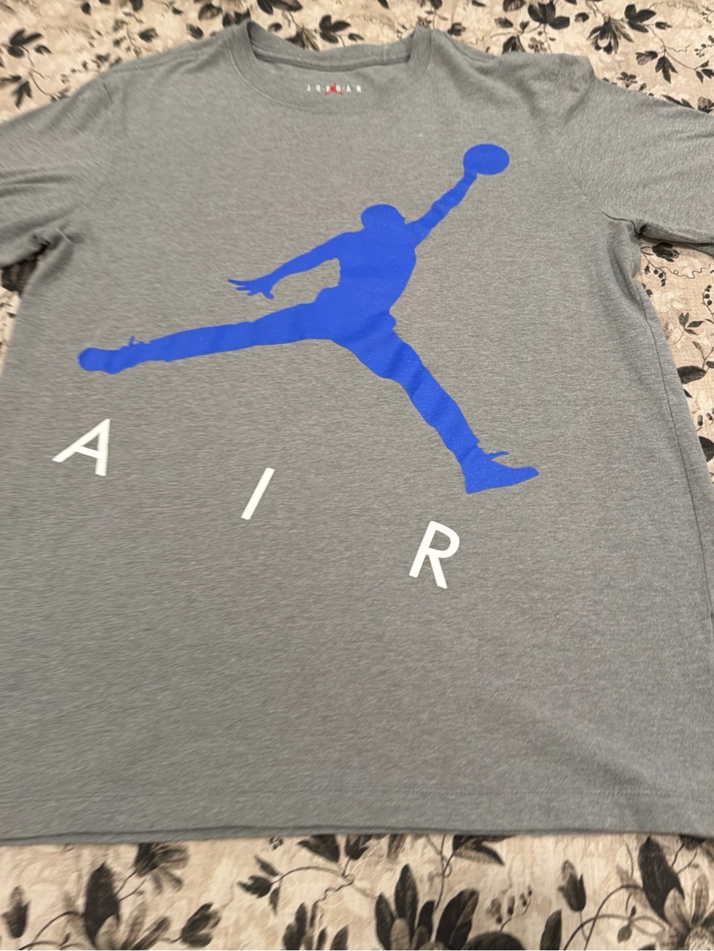Jordan Short Sleeve Tee with Blue Jumpman on Gray